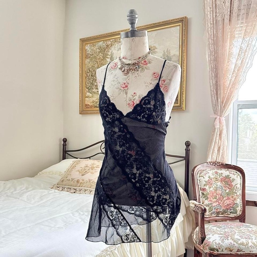 90s frederick's of hollywood black lace mini dress size large